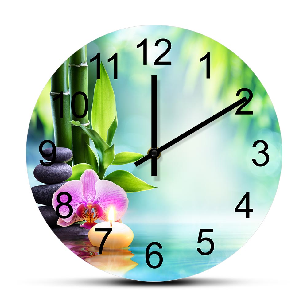 Spa Wellness Salon - Reloj de pared silencioso con piedras